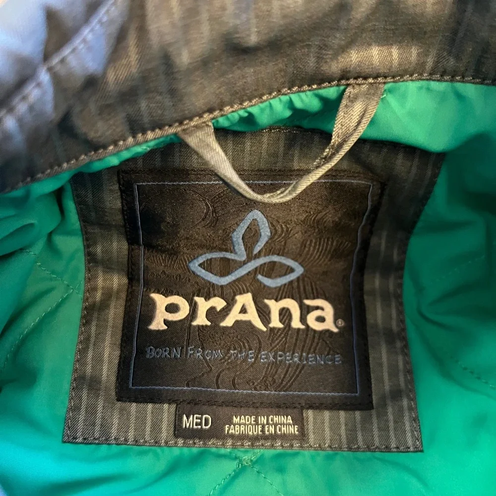 Prana Mens Full Zip Jacket Charcoal Blue Gray Striped Chest Pocket Size Medium - Picture 3 of 5